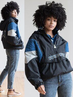 Starter Dallas Cowboys NFL Jacket Hoodie Black Blue Medium